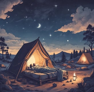 white and black dome tent setted up beside brown boulders overlooking mountain under white sky