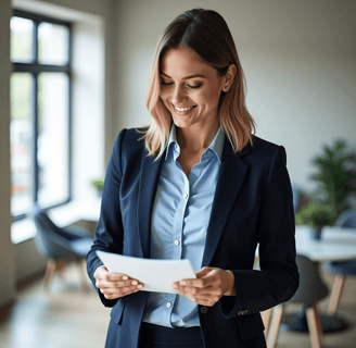 Businesswoman reading a marketing strategy