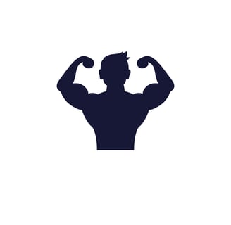 A silhouette of a man performing a double bicep pose