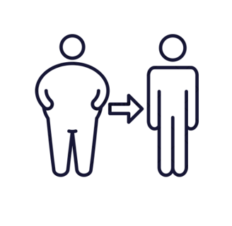 A silhouette of a male before and after fat loss body transformation
