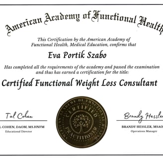 Functional Weight Loss Consultant certificate – Eva Portik Szabo