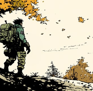 a prepper with a backpack on a mountain