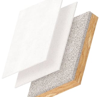 Acoustic plaster application for sound absorption and aesthetic appeal.