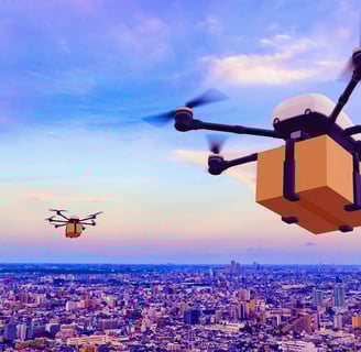 Drone in the process of delivering a package
