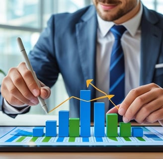 tablet showing a cash flow graph, entrepreneur marking