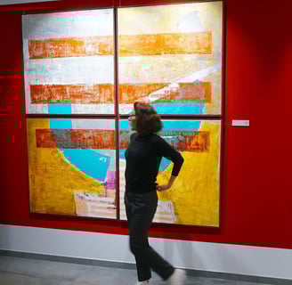 Flash for empathy, Acrylic on canvas, 200 x 200 cm, framed in steel by Andrea M. Weiß