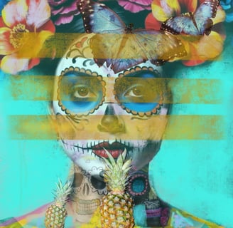 Digital, colorful artwork inspired by the vibrant energy of Mexico. Fine Art Prints 50 x 50 cm 