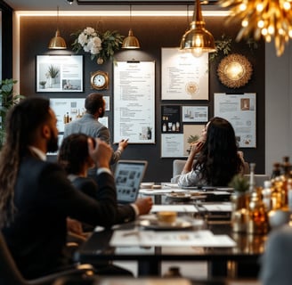 a group of people sitting at a table with laptops