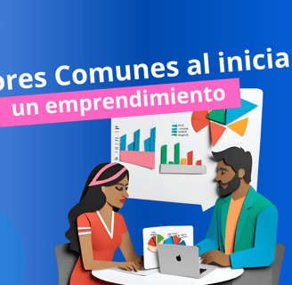 Pareja de jóvenes discutiendo los errores comunes que se cometen al iniciar un emprendimiento. Con gráficas.