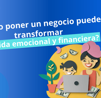 Ilustración de mamé emprendedora con hijo, representa cómo poner un negocio puede transformar tu vida emocional y financiera.
