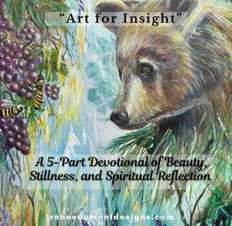 abstract painting of a bear in blue green and earth tones