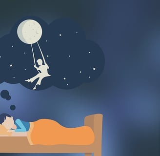 illustration naive, personne dormant dans un lit sous la lune
