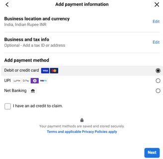 Payment information