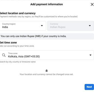 location & Currency selection