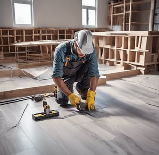 a man in a hard hat and a hard hat on a hard wood floor carpentry from garnetpainting.com
