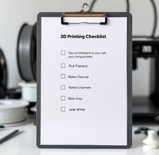 a clipboard with a checklist of 3d printing