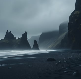 dramatic shot of black sand beaches in Iceland