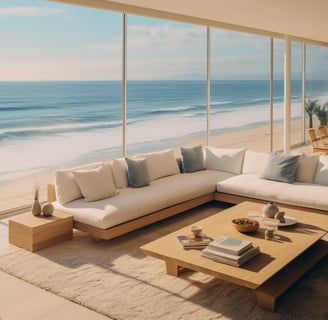 a living room with a couch and a table
