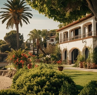 a house with a large tree in front of a beach