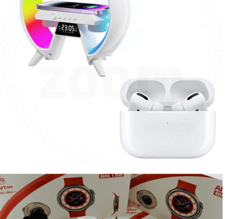 The image displays three different tech products, each with a modern and sleek design: At the top,