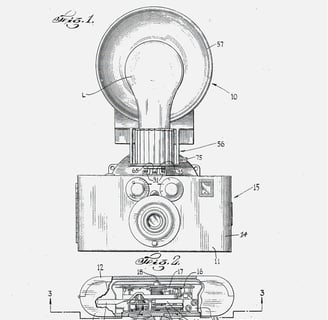 Vintage patent illustration of a flash camera.