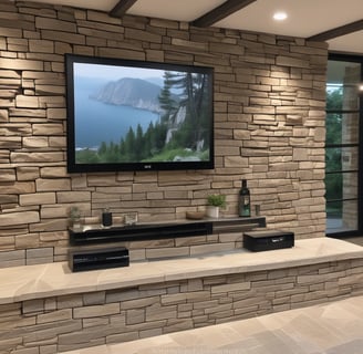 A flat-screen television is displayed in a dimly lit room, showcasing a variety of streaming service apps on its screen, such as Netflix, Prime Video, and Spotify. The TV is positioned on a black stand beside a tall floor lamp, casting a soft ambient light on the surrounding area.