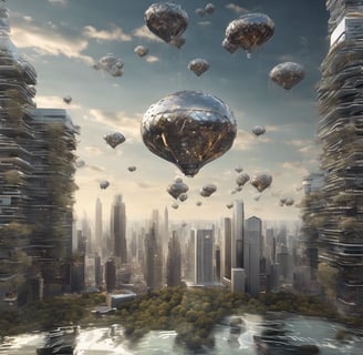un mundo moderno con globos modernos en el aire