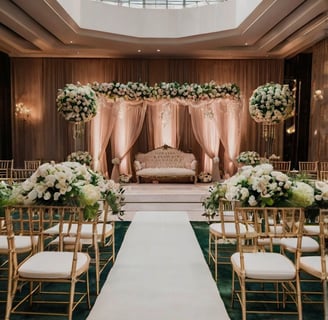 Take photos of elements from 10 of the latest wedding trends. Display trending wedding decorations, 