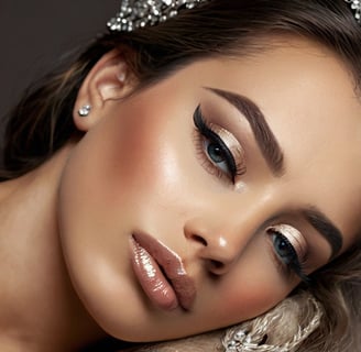 Makeup shimmer eyes berkilau untuk pengantin, menampilkan efek kilau yang glamor