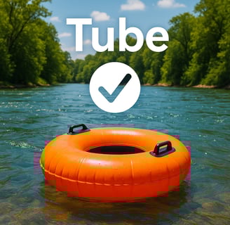 a tube tube boat in the water with a check mark mark on it