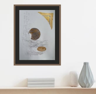 Œuvre abstraite sur papier de la collection "Variantes blanc et doré"