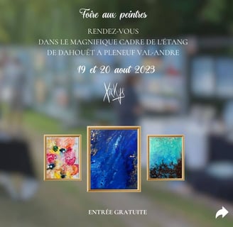 Affiche présentant 3 œuvres de Xirkys pour la foire aux peintres de Pléneuf Val André