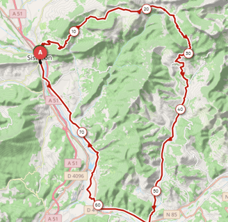 Image du tracé gps du parcours du tour de fontbelle en partant du magasin bike corner sisteron