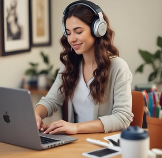 Women working from home listening to binaural beats