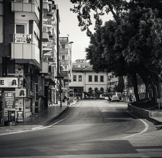 Black And white image of a Market