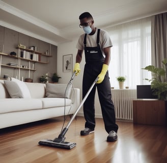 A tiled floor with visible dirt and cleaning solution being cleaned by a circular floor cleaning machine. The tiles are light brown with noticeable dirt in the grout lines. The cleaning machine has a blue and black circular head connected to a metal handle and hose.
