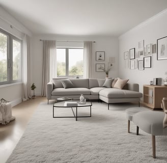 A person is cleaning a sleek, silver car with a blue cloth and spray bottle inside a well-lit garage. The garage features modern, geometric ceiling lights and has a partially visible staircase in the background.