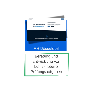 Screenshot der Website von Verlagshaus Düsseldorf – Beratung und Entwicklung von Lehrskripten und Prüfungsaufgaben.