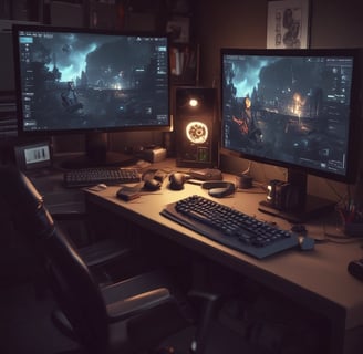 Laptop with attached controller, showcasing game development in action.