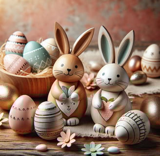 Easter Bunnies and Wooden Eggs
