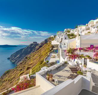 Amazing tranquil landscape of Santorini caldera and sea view
