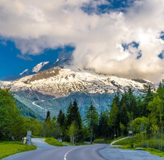 Asphalt road in Swiss Alps Mountain near Chamonix