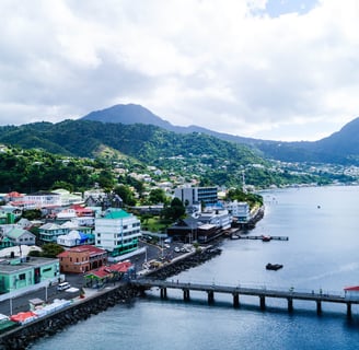 Roseau the capital of Dominica from the perspective of the cruise Terminal