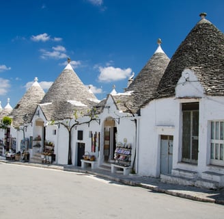 The town of Alberobello, a village with trulli houses in the Puglia region of Apulia