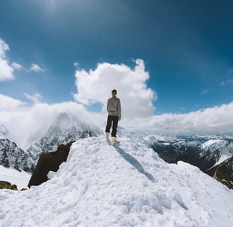 Person Standing on Slope Glacier Mountain in Chamonix, Mont Blanc