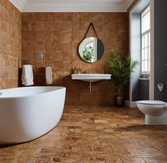 a traditional bathroom renovated with cork tiles