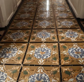 this image display a cement tile floor in a hallway
