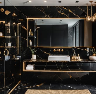 black and gold bathroom design | luxury interiors concept