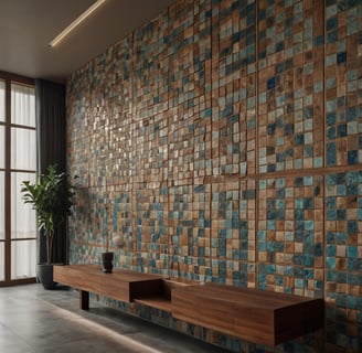 recycled materials accent wall with recycled tiles