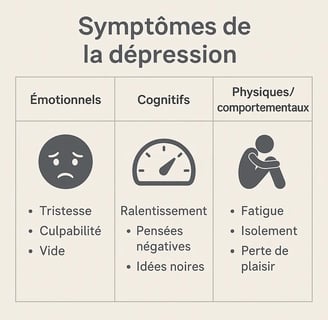 Infographie – symptômes émotionnels, cognitifs, physiques de la dépression